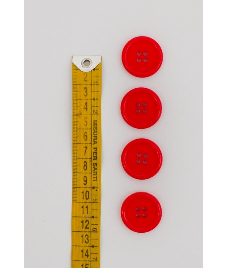 Bottone classico 4 fori 25mm Rosso - Bottoni e Chiusure