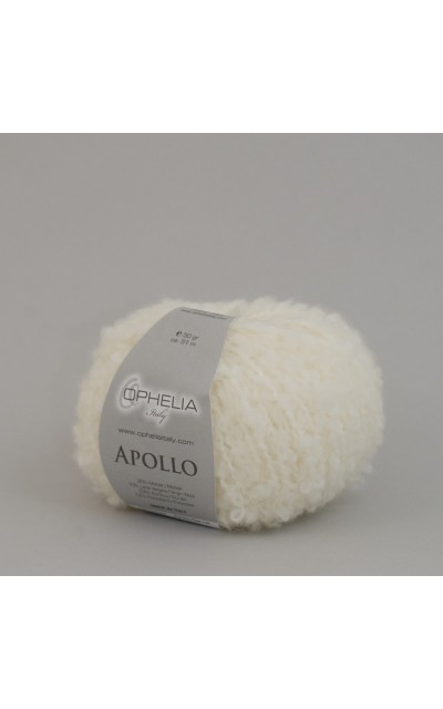 Ophelia Italy Apollo 001 Bianco Gomitoli lana 50g filato bouclé 53% acrilico 25% mohair 12% poliestere 10% lana vergine 